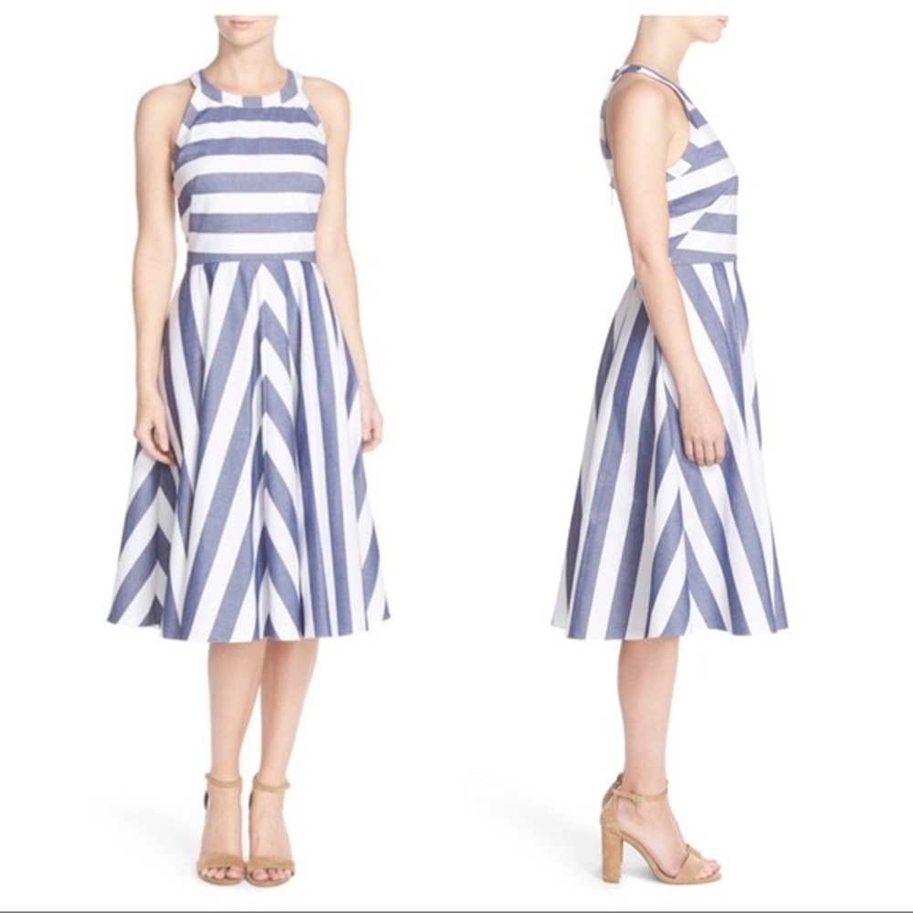 EUC Eliza J Striped Fit & Flare Midi Dress